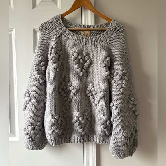 Chaser Chunky Pom Pom Hearts Knit Sweater - Picture 3 of 8